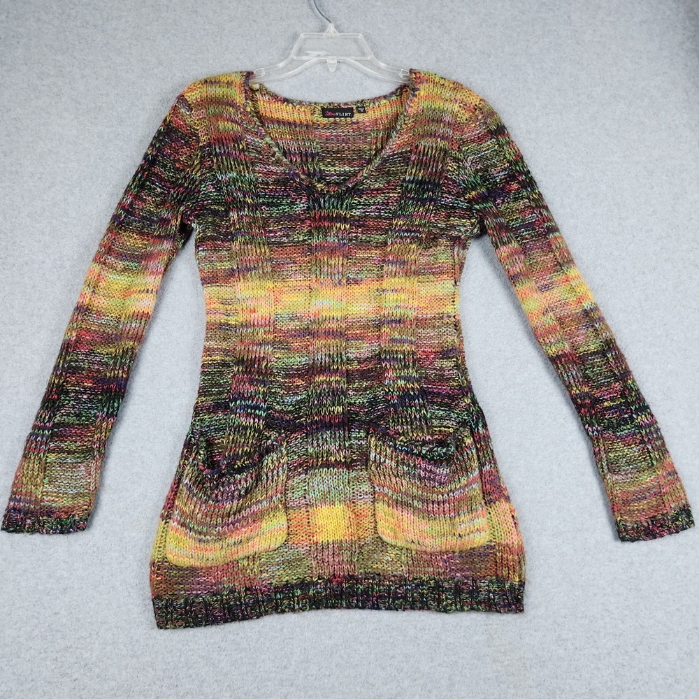 Ultra Flirt Tunic Sweater Women Medium Multicolor Pockets Fitted Slim Fit V-Neck